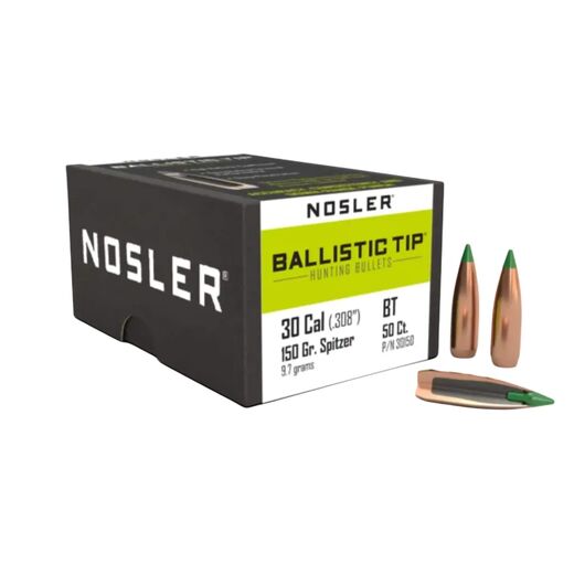 Nosler Ballistic Tip Hunting 30Cal 308 150Gr Spitzer Green Tip Projectiles