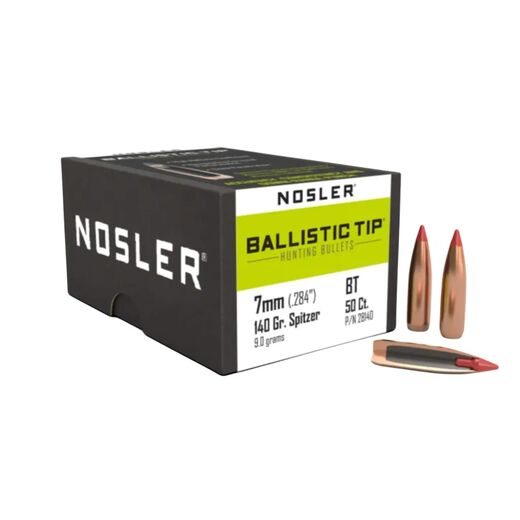 Nosler Ballistic Tip Hunting 7mm 284 140Gr Spitzer Red Tip Projectiles