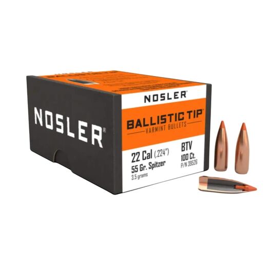 Nosler Ballistic Tip Varmint 22Cal 224 55Gr Spitzer Orange Tip Projectiles