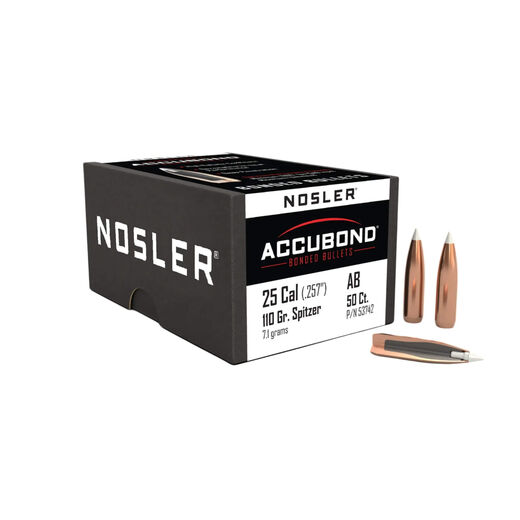 Nosler Projectiles Accubond 25Cal 257 110Gr Spitzer Point Boat Tail White Tip