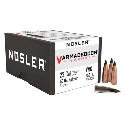 Nosler Varmageddon 22Cal 224 53Gr Flat Base Metallic Black Tip Projectiles