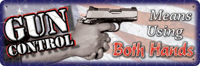 Small Tin Sign   Gun Control 2 Hands