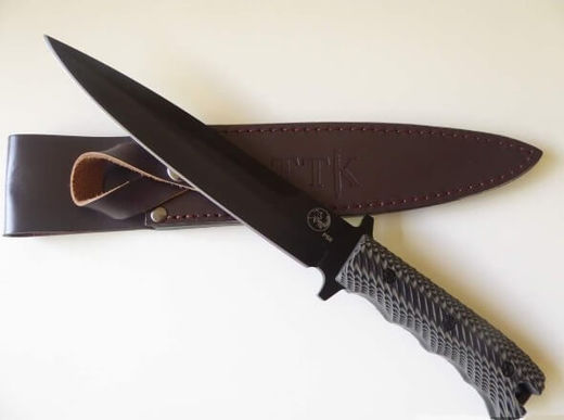 Tassie Tiger Knives Pig Sticker Black Blade With Leather Sheath